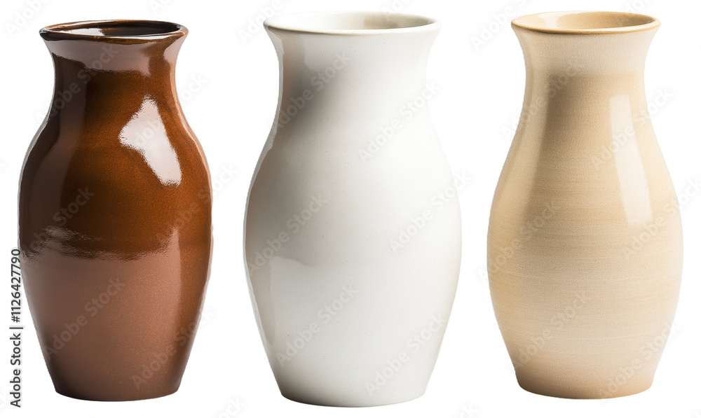 Three ceramic vases in brown, white, and beige colors Three ceramic vases in brown, white, and beige colors