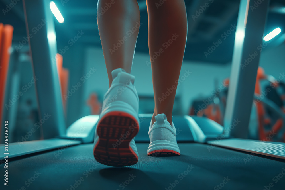 Close-Up of Athlete’s Legs Running on Treadmill in Modern Gym Close-Up of Athlete’s Legs Running on Treadmill in Modern Gym