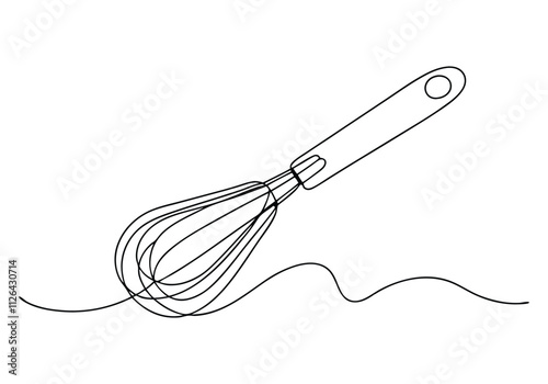 Continuous One-Line Drawing of a Whisk - Minimalist Kitchen Tool Art"