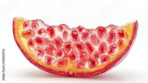 Fresh pomegranate slice showcasing vibrant seeds on a clean white background ideal for food and health related designs photo