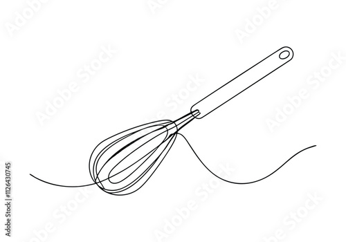 Continuous One-Line Drawing of a Whisk - Minimalist Kitchen Tool Art"