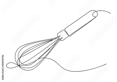 Continuous One-Line Drawing of a Whisk - Minimalist Kitchen Tool Art"