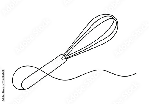 Continuous One-Line Drawing of a Whisk - Minimalist Kitchen Tool Art"