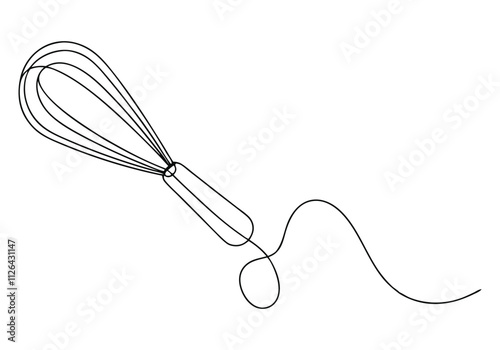 Continuous One-Line Drawing of a Whisk - Minimalist Kitchen Tool Art"