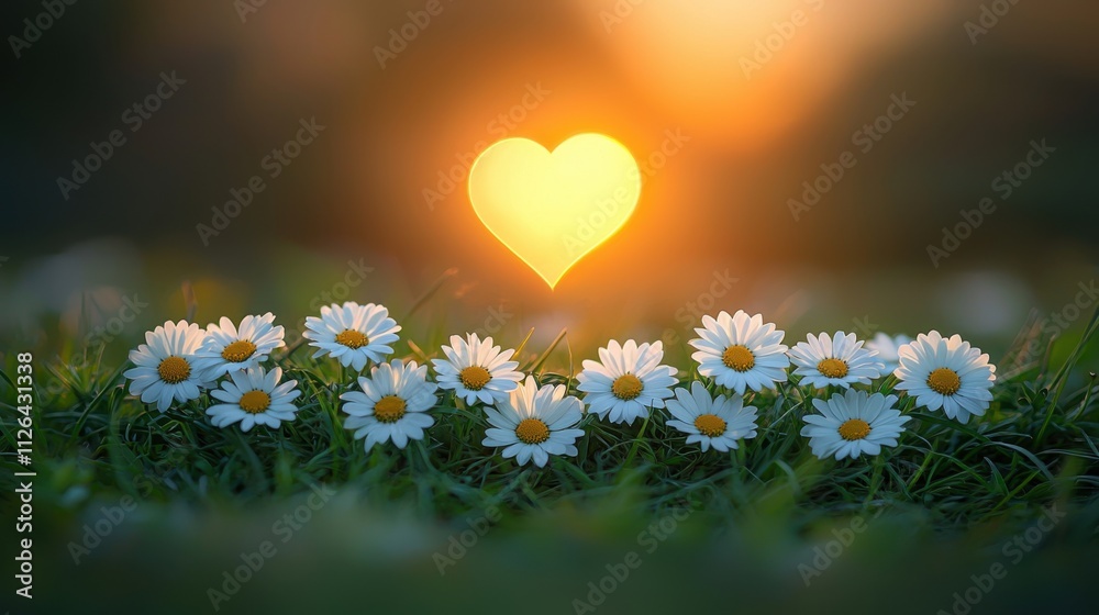 Obraz premium Heart Shaped Sunset Daisies Love Nature Spring