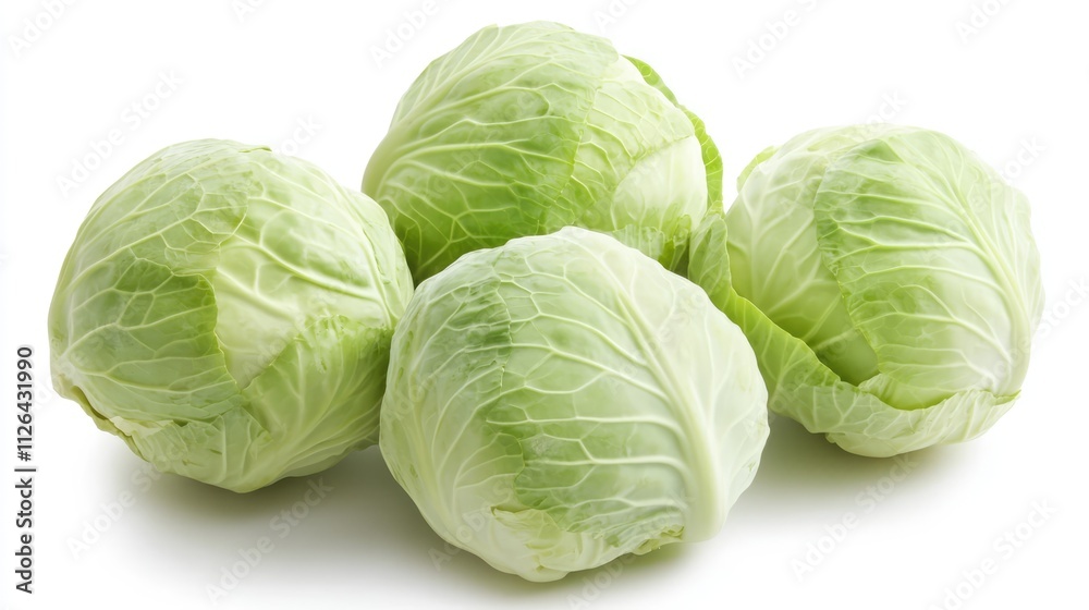 Fresh Savoy cabbages arranged isolated on a clean white background showcasing vibrant green leaves and natural textures for culinary use Fresh Savoy cabbages arranged isolated on a clean white background showcasing vibrant green leaves and natural textures for culinary use