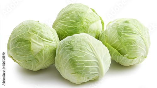 Fresh Savoy cabbages arranged isolated on a clean white background showcasing vibrant green leaves and natural textures for culinary use