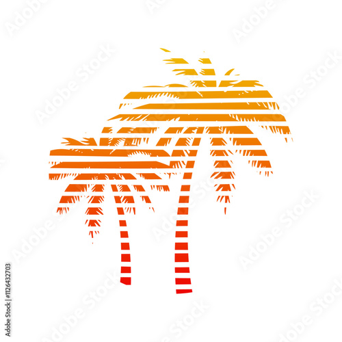 Logo vacaciones de verano. Palmeras con líneas. Banner con silueta de la palma con líneas en espacio negativo