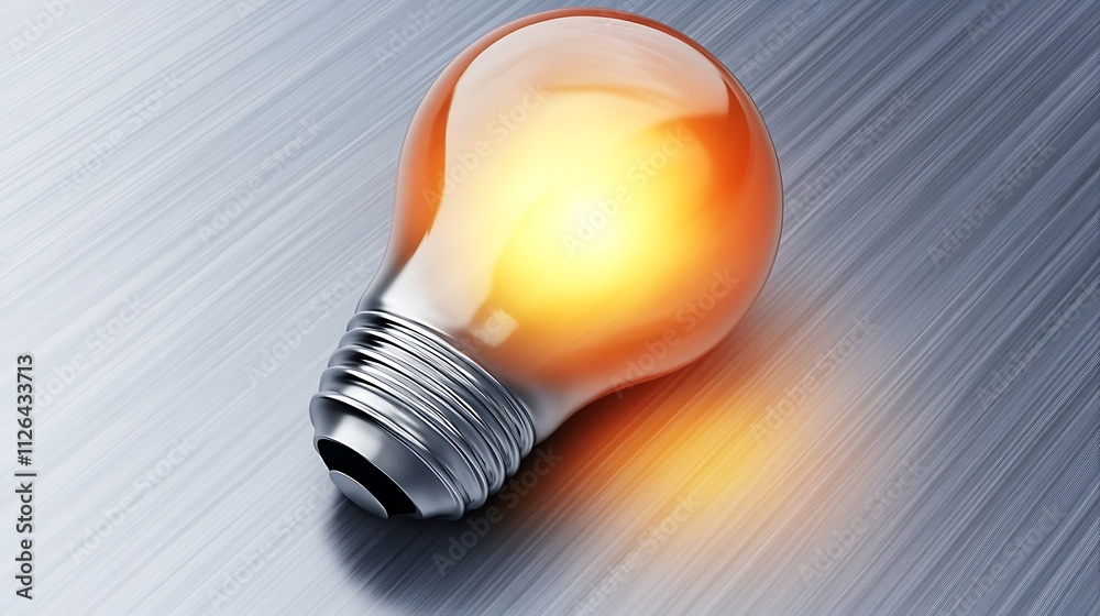 Radiant bulb emoji clipart with warm light resting on a sleek gray and silver gradient Radiant bulb emoji clipart with warm light resting on a sleek gray and silver gradient