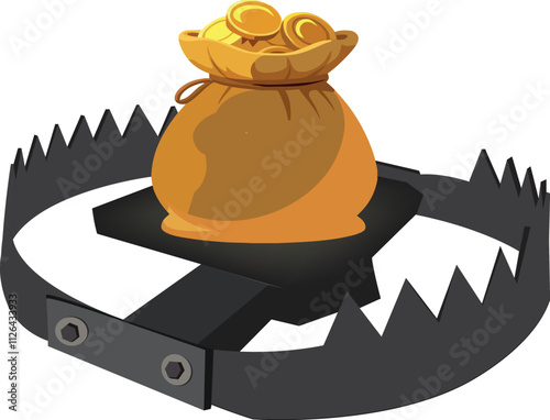 Bear trap catching money bag illustrating financial risk