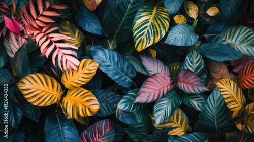 Vibrant foliage in diverse hues creating a lush textured background for design and nature themes photo
