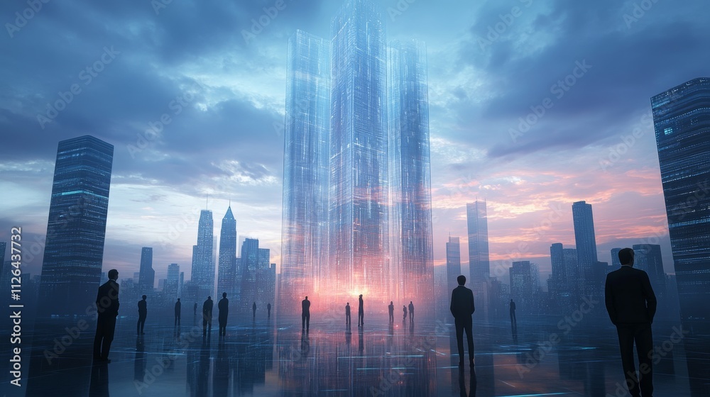 Modern architectural design showcase futuristic buildings in a vibrant cityscape at dusk Modern architectural design showcase futuristic buildings in a vibrant cityscape at dusk