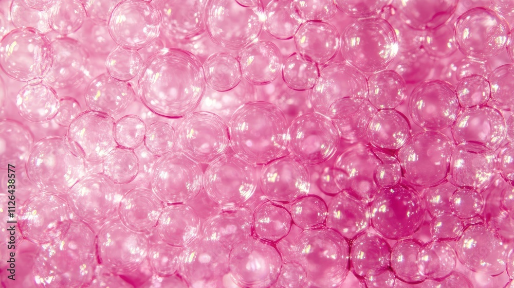 Pink bubbles resembling cellular structures viewed under a microscope, creating a textured background ideal for biology and medical themes, science, abstract, healthcare, research.