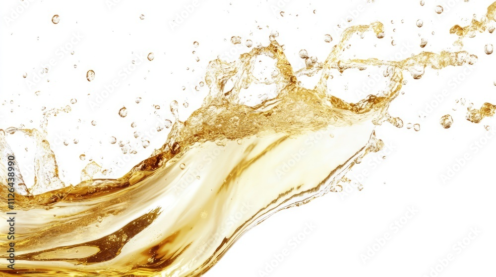 Fototapeta premium splash of white wine with droplets isolated on a clean white background for use in food and beverage advertising or promotional materials