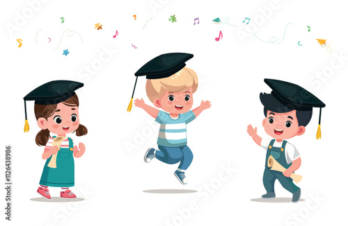 happy kids graduation education vector banner
