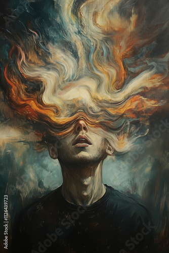 Obstructed mind concept. Concentration problems. Inner struggle and emotional intensity associated with anxiety.