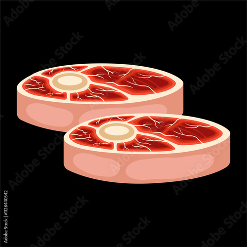 Raw pork knuckle vector isolated in black background. Meat illustration vector. Cartoon isolated fresh organic meat