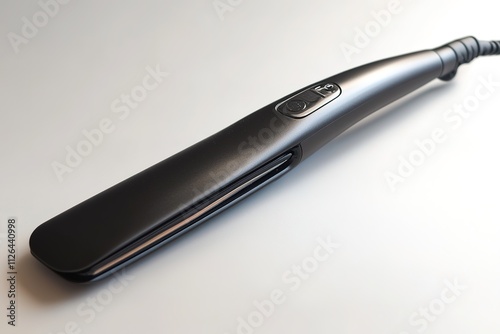 Black hair straightener on white background, sleek design