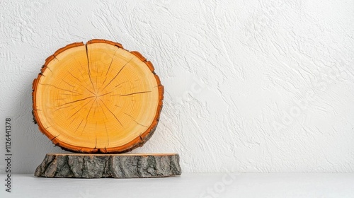 A photostock of perfectly cut tree rings with detailed wood grain on a white background, ideal for carpentry or natural resource themes. High Quality photo