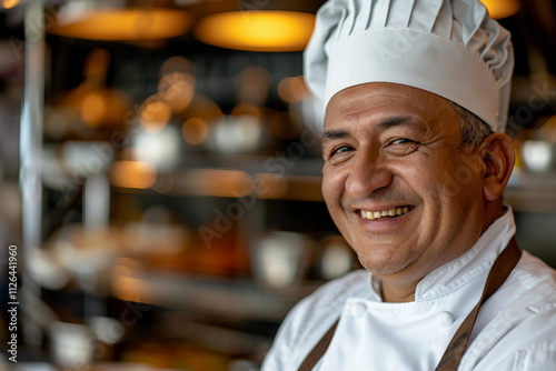 Generative AI photo of a person wearing a chef's hat in a kitchen, ready to cook