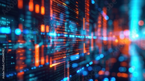 Wallpaper Mural Futuristic data stream flowing on digital screen with orange and blue lights representing innovative production and technological advancement in computer science Torontodigital.ca