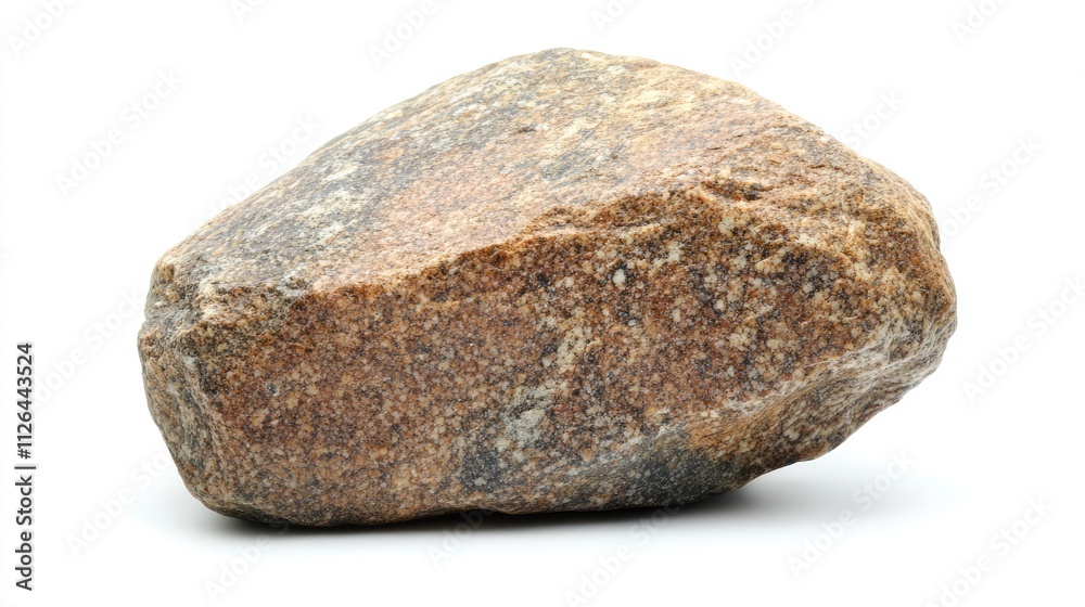 Granite brown stone isolated on a white background showcasing its natural texture and color variations for artistic or design purposes Granite brown stone isolated on a white background showcasing its natural texture and color variations for artistic or design purposes