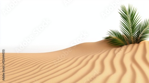 A photostock of soft, smooth sand dunes forming elegant curves against a seamless white background, showcasing natural beauty. High Quality