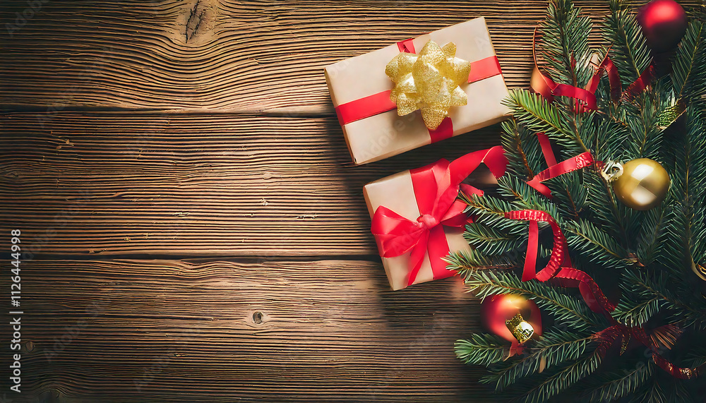 Red and Gold Ribbon Wrapped Present Scene Red and Gold Ribbon Wrapped Present Scene