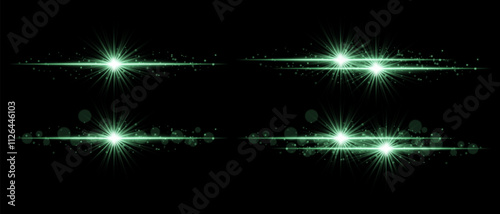 Sparkle effect set. Glowing light bursts, radiant star beams, luminous particles, glittering effects, and bright streaks of light for decoration, emphasis, and design elements.