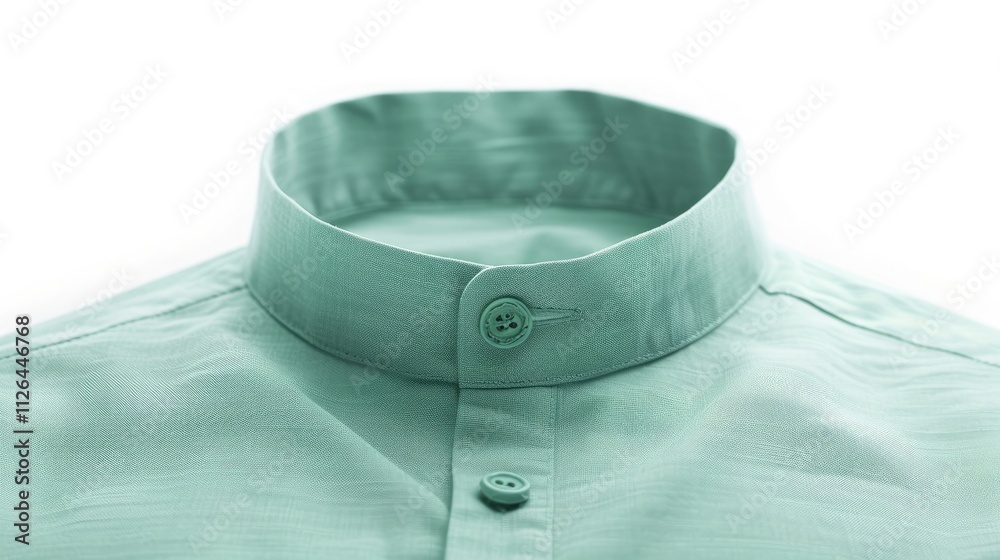 A cool, mint green shirt with a fresh, Mandarin collar design, isolated on a white background A cool, mint green shirt with a fresh, Mandarin collar design, isolated on a white background