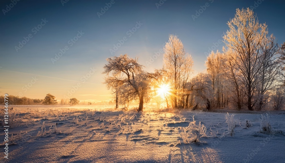 low winter sun, golden hour through frosty trees low winter sun, golden hour through frosty trees