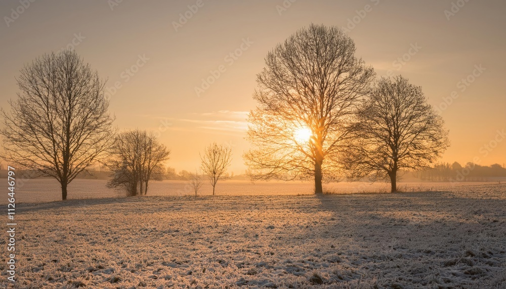 low winter sun, golden hour through frosty trees low winter sun, golden hour through frosty trees
