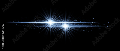 Cyan sparkle effect set. Radiant cyan beams, dual glowing light bursts, shimmering particles, and elegant streaks of light for futuristic, creative, and decorative designs.