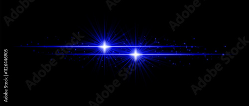 Blue sparkle effect set. Radiant beams, dual glowing light bursts, shimmering particles, and elegant streaks of light for futuristic, creative, and decorative designs.