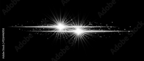 White sparkle effect set. Radiant cyan beams, dual glowing light bursts, shimmering particles, and elegant streaks of light for futuristic, creative, and decorative designs.