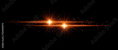 Orange sparkle effect set. Radiant cyan beams, dual glowing light bursts, shimmering particles, and elegant streaks of light for futuristic, creative, and decorative designs.