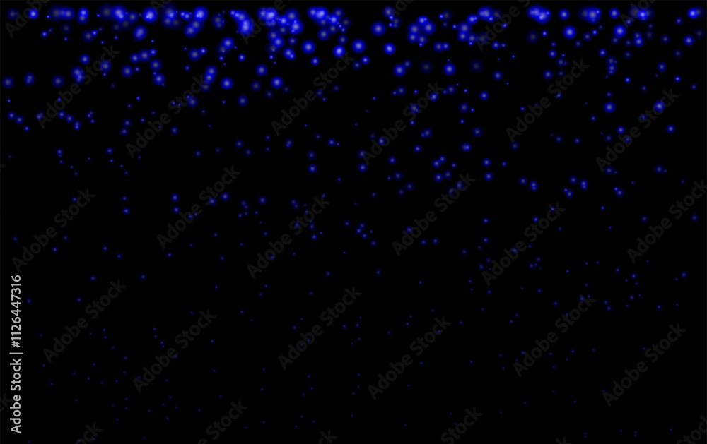 Fototapeta premium Blue particle effect set. Cascading pink particles, glowing dots, and soft shimmering highlights create a magical and festive atmosphere, ideal for decorative, celebratory, or dreamy designs.