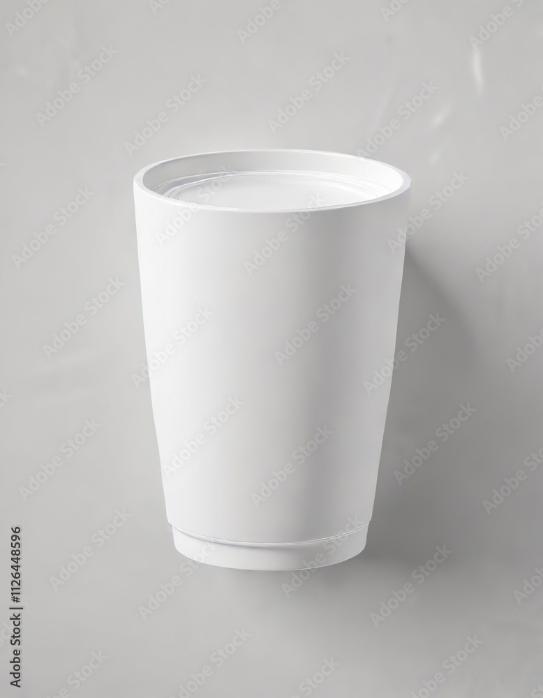 Top view of white acrylic tumbler isolated on white background, flat lay, cutout, empty space, single object, spotless Top view of white acrylic tumbler isolated on white background, flat lay, cutout, empty space, single object, spotless