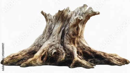 weathered tree trunk display on white background showcasing intricate textures and details of natural wood elements