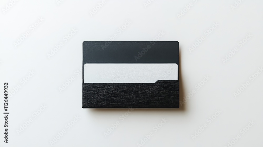 Elegant black business card holder showcasing a sleek design on a minimalist white background for professional use and branding purposes. Elegant black business card holder showcasing a sleek design on a minimalist white background for professional use and branding purposes.