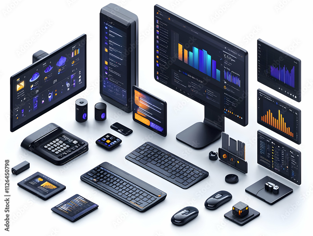 Modern Tech Devices Displaying Data Charts Modern Tech Devices Displaying Data Charts