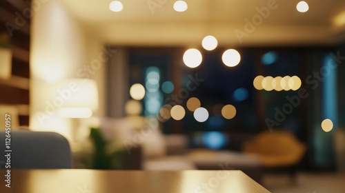 Cozy blurred living room background with bokeh lights creating a warm and inviting ambiance for interior design and decor projects photo