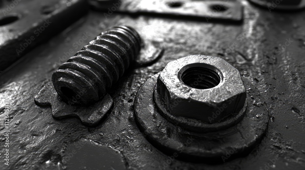 Detailed closeup of rusted iron nuts and bolts showcasing texture and industrial elements for engineering and construction themes. Detailed closeup of rusted iron nuts and bolts showcasing texture and industrial elements for engineering and construction themes.