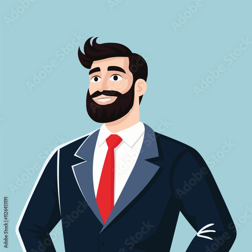 Confident Businessman in Suit with Red Tie Illustration
