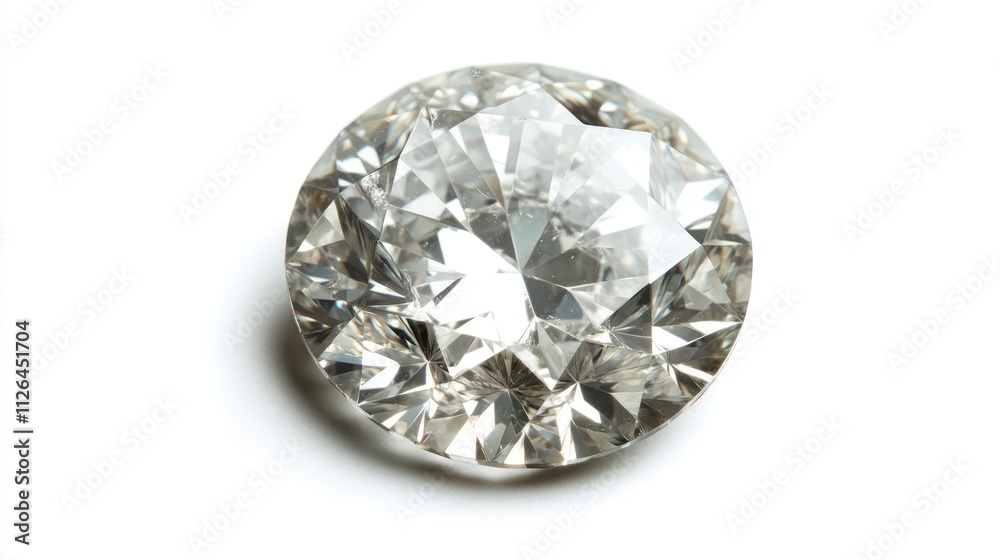 Cut diamond disc with intricate facets on a white background, showcasing its brilliance and clarity, ideal for luxury, gemstones, jewelry, and high-end design. Cut diamond disc with intricate facets on a white background, showcasing its brilliance and clarity, ideal for luxury, gemstones, jewelry, and high-end design.