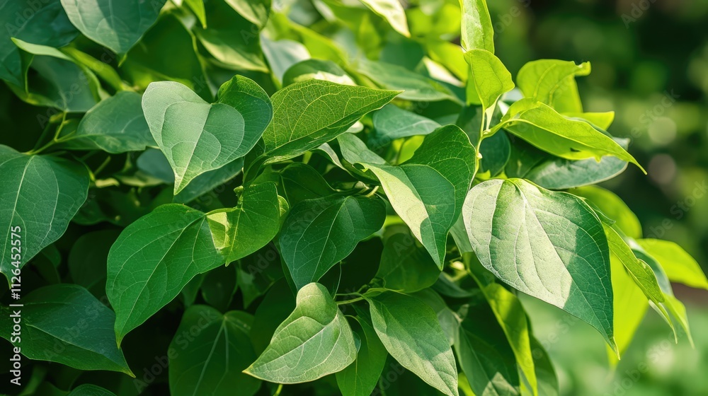 Lush green foliage of Catalpa tree illuminated by sunlight creating a vibrant natural backdrop for outdoor scenes and garden aesthetics Lush green foliage of Catalpa tree illuminated by sunlight creating a vibrant natural backdrop for outdoor scenes and garden aesthetics