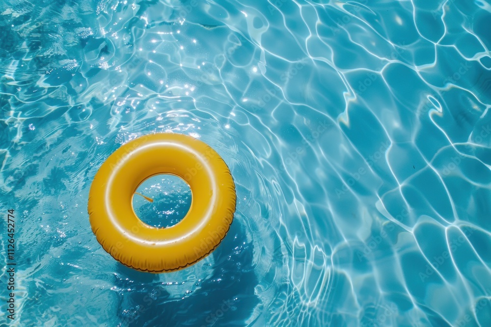 Yellow float on a swimming pool on a sunny summer day. Graphic resource for summer