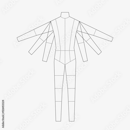 Fashion template for man body technical drawings. Technical flats with main lines. Male figure front view for fashion sketching. Vector
