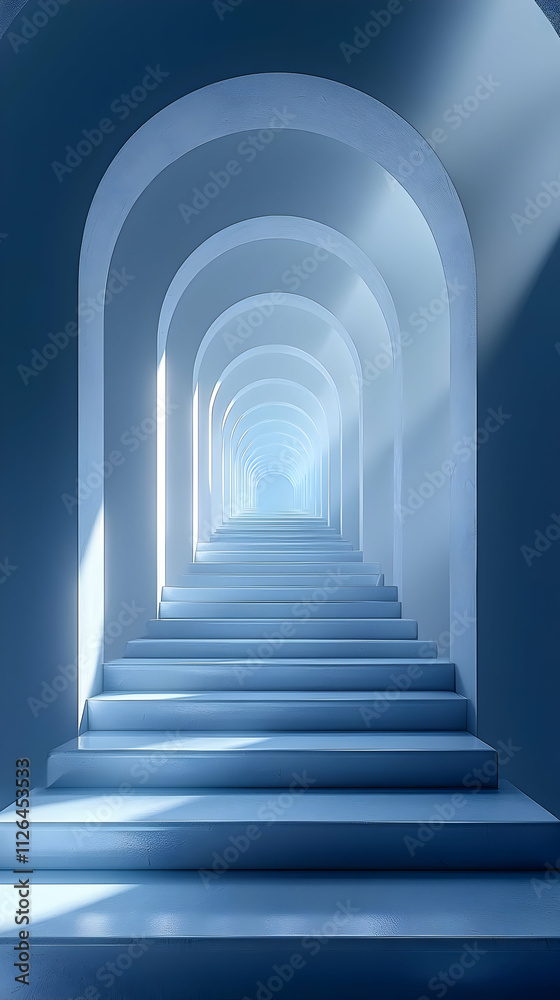 Blue Staircase Ascending Archway Pathway to Light Blue Staircase Ascending Archway Pathway to Light