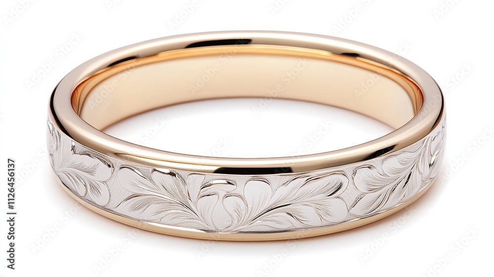 Elegant Gold and Silver Wedding Band with Intricate Floral Engraving and Refined Shine for Timeless Love Celebrations Elegant Gold and Silver Wedding Band with Intricate Floral Engraving and Refined Shine for Timeless Love Celebrations